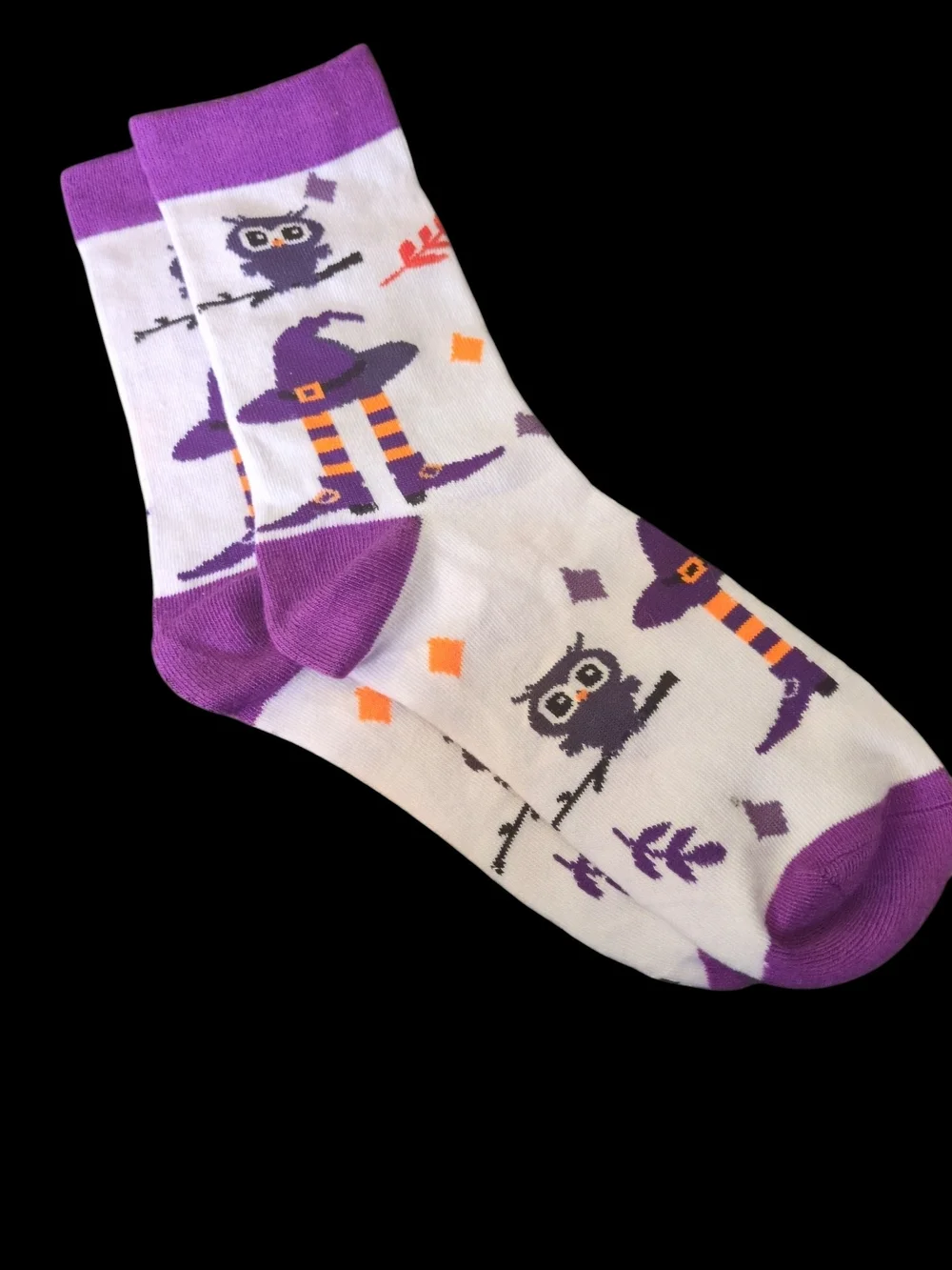 Purple Halloween Owl Witch Socks